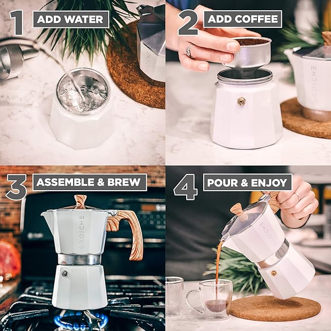 GROSCHE White Milano Stovetop Espresso Maker, 6 cup