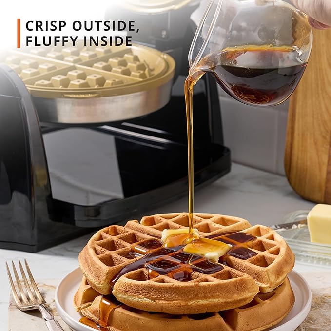 KRUPS Waffle Maker, Rotating Belgian Waffle Maker, 180° Flip Waffle Iron, Ceramic Non-Stick Plate, 3 Browning Control Levels, Foldable Cool Touch Handle, Removable Drip Tray, Stainless Steel