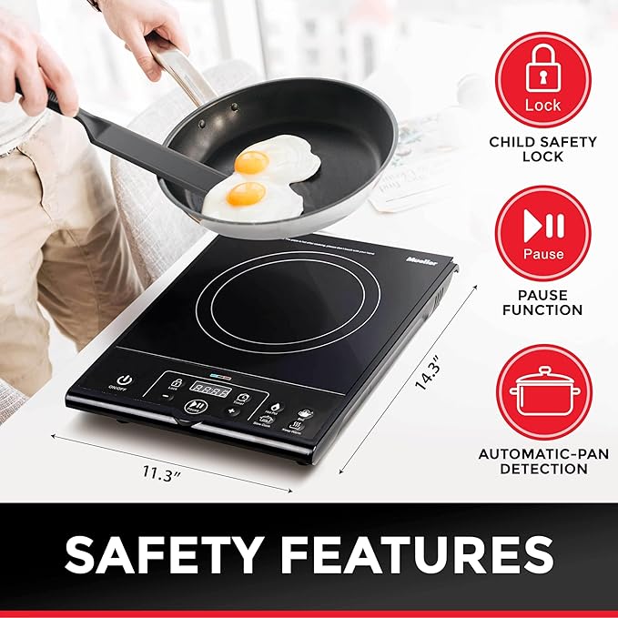 Mueller RapidTherm Portable Induction Cooktop, 1800W Single Burner Hot Plate, 8 Temp Levels, Preset Programs, for Dorm, RV, Small Kitchen