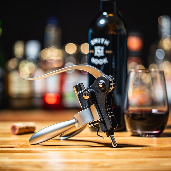 Wine Bottle Opener Set with Accessories Matte Silver in Wood Box, Aerator, Extra Screws, Foil Cutter, Pourer, Vaccu Stopper, Winged Wine Opener, Rabbit Red Wine Corkscrew Set (Matte Silver)