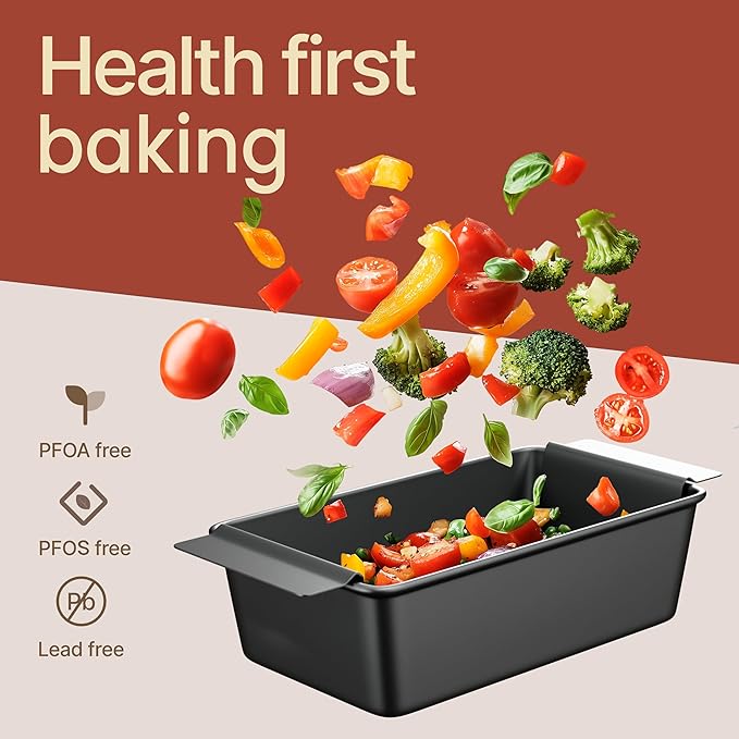 Meatloaf Pan with Drain Tray, 9.84 x 5.71" Nonstick Loaf Pan with Perforated Insert Tray, Durable Carbon Steel, PFOA, PFOS, BPA, and PTFE Free, Oven Safe to 450°F, Easy-Grip Handles, Dishwasher Safe