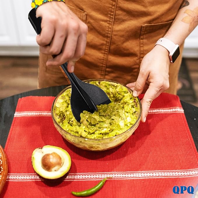 QPQ Good Grips Scoop And Avocado Masher Tool, Guacamole Masher- Slicing & Smashing, Ergonomic Non-Slip Handle, Perfect for Guacamole, Soft Fruits & Vegetables (Black)（Gift 3-in-1 Avocado Slicer）
