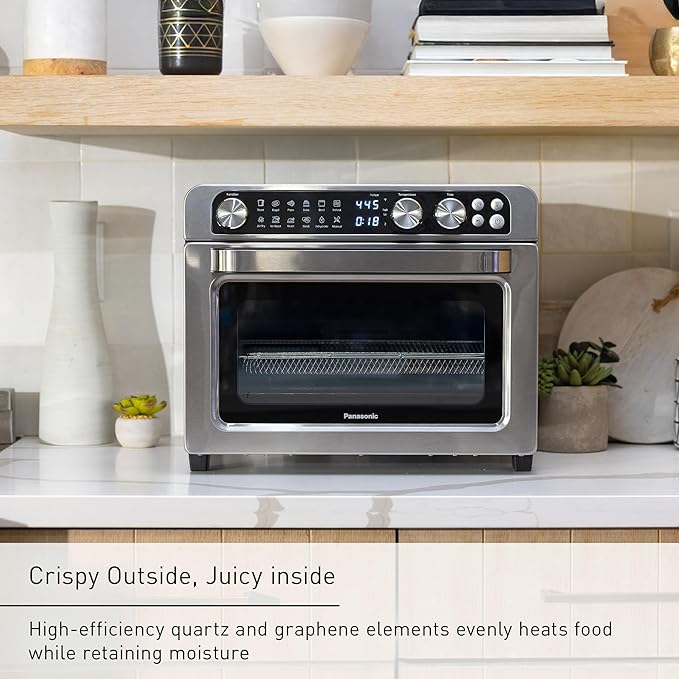 Panasonic FlashXpress Family Size Air Fryer Toaster Oven Combo, 11 Cooking Functions, 1800W PFAS-Free, Double Infrared Heating, Temperature Control Dial, Stainless Steel - NB-G211P