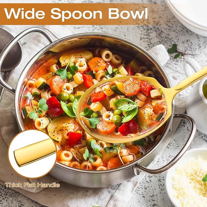 Extra Large Serving Spoons Set 11.7-Inch Gold Serving Slotted Spoon x 2 Serving Spoon x 2, 18/8 Stainless Steel Big Serving Utensil for Buffet, Parties, Catering - Dishwasher Safe(4-Pack, Gold)