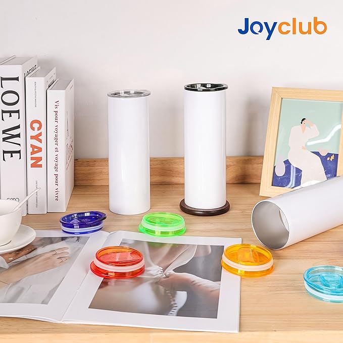 Joyclub 20oz Sublimation Tumblers Sublimation Cups with Straw for Heat Press Flat Edge Skinny Straight SublimationTumbler Colorfull Lids 10 pack