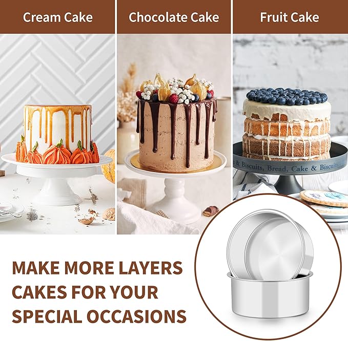 TeamFar 5 Inch Cake Pan Set of 4, Stainless Steel Small Layer Cake Baking Pans Tins, Round Bakeware for Birthday Wedding Party, Non-Toxic & Healthy, Mirror Finish & Dishwasher Safe