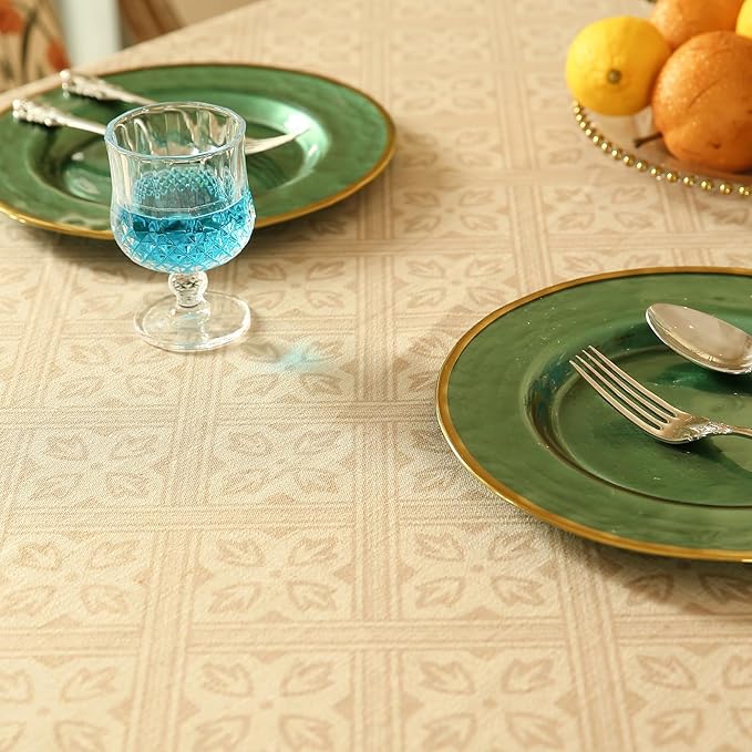 patdrea Designer French Linen Tablecloth for Rectangle Table,Beige Anti-Wrinkle Durable Floral Farmhouse Table Cloth,Decor Covers for Kitchen Dining,Tea Party,Christmas,Thanksgiving,63"x87"-Fram