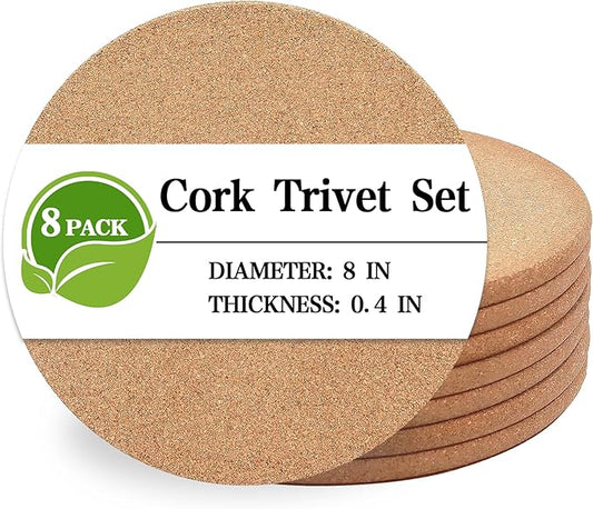 Cork Trivet, 8 Pack High Density Thick Cork Coasters Set for Hot Dishes, 8 Inch Heat Resistant Multifunctional Cork Trivets for Hot Dishes, Hot Pads for Kitchen, Table, Countertops