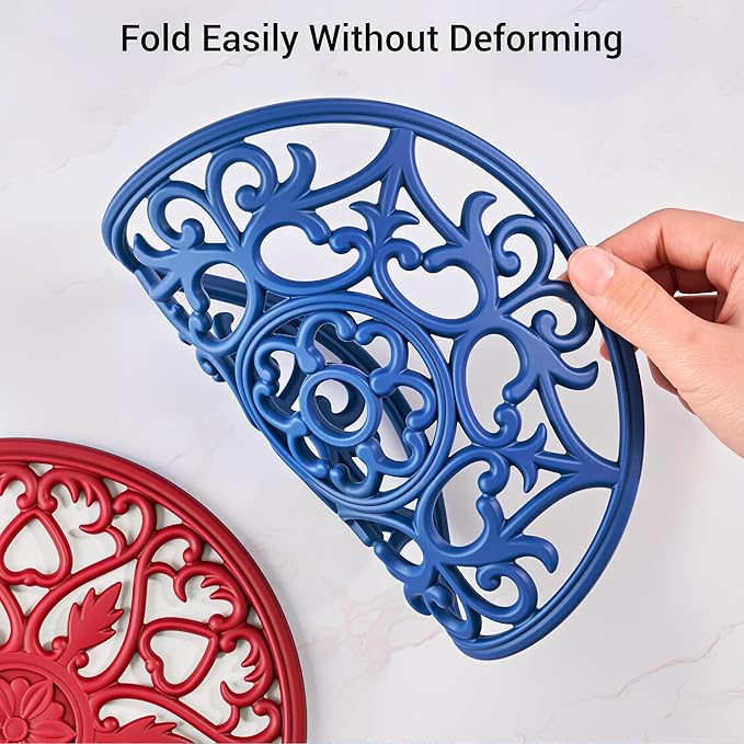 SMARTAKE 6 Set Silicone Trivet Mats, Multi-Use Carved Trivet Mat, Insulated Non-Slip Durable Kitchen Mats, Flexible Modern Kitchen Table Mat, for Hot Dishes, Pots, Dining Countertop, Navy Blue