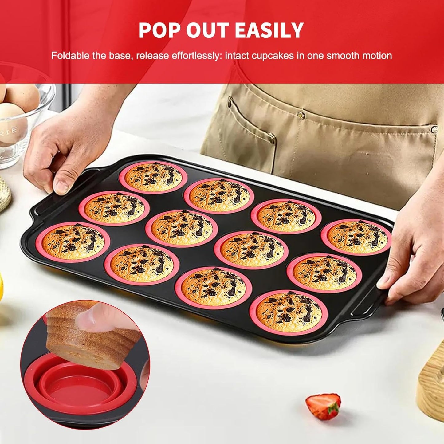 Silicone Muffin Pan with Metal Frame, Egg Bite Maker Silicone Molds for Baking, Cupcake Pans 12 Regular Size, Muffin Tins Easy to Pop Nonstick Non Toxic Bakeware for Oven (Yellow-6)