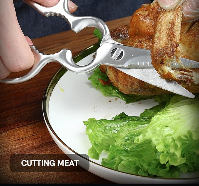 Stainless Steel Kitchen Shears Heavy Duty Full-Steel Forged Metal Scissors for Food, Professional Chef Shears Bone Cutting Meat Pizza Scissors Kitchen Utensils Come Apart, Silver