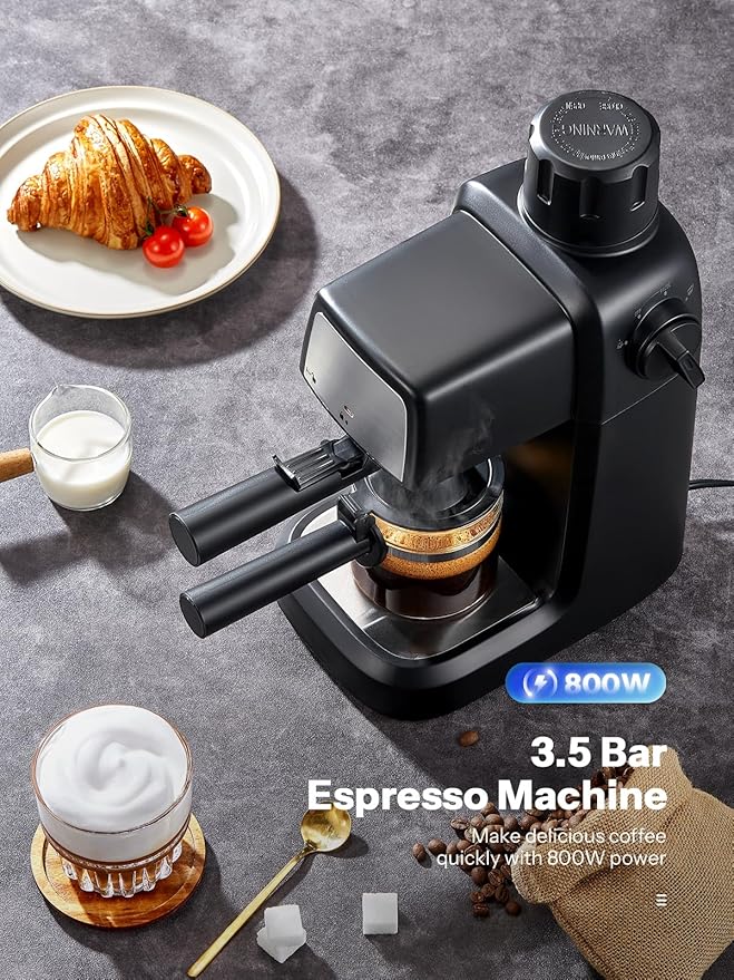 Reemix Espresso Machine 3.5 Bar, 800W Compact Size Coffee Maker with Steam Wand, 4 Cups Cappuccino & Latte Machine for Home and Office