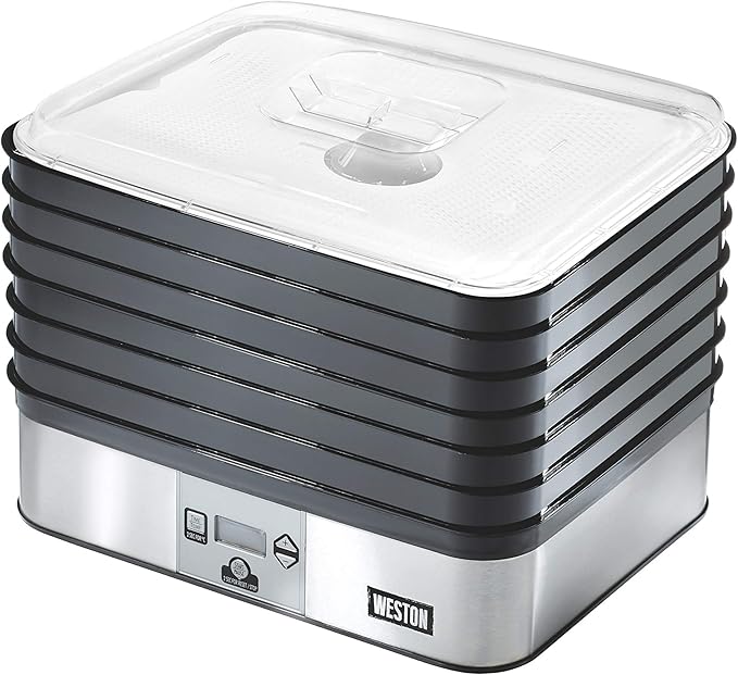 Weston Food Dehydrator Machine for Jerky, Fruit, Meat, Herbs, Vegetables, with Digital Temperature Control (100-160F), 6 Stackable Trays (7.4 sq. ft.), White (75-0450-W)