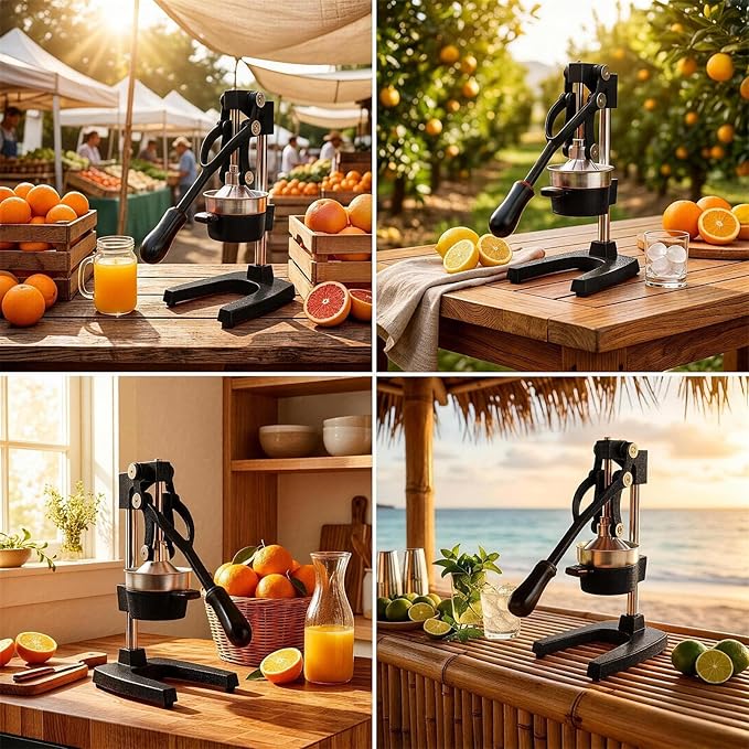 Cast Iron Citrus Juicer - 13.8LB Heavy Duty Manual Orange Press, 304 Stainless Steel Cup & Strainer, Professional Lemon Grapefruit Pomegranate Squeezer for Home Bar Kitchen, Black
