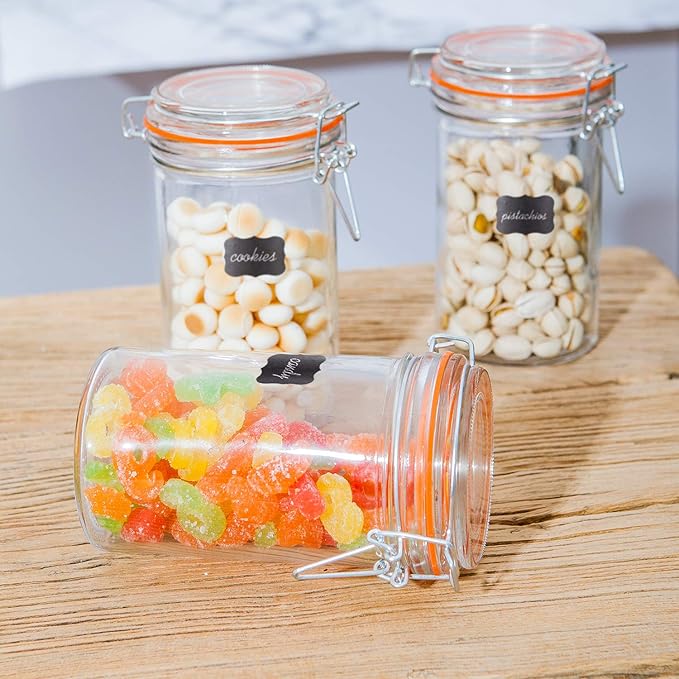 Glass Jars With Airtight Lids, 16 oz Glass Jars With Leak Proof Rubber Gasket,Wide Mouth Mason Jars With Hinged Lids For Kitchen Canisters,Glass Storage Containers 12 Pack