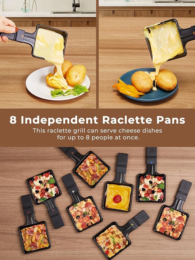 FOHERE Raclette Grill, 2 in 1 Raclette Table Grill Indoor, 1500W Korean BBQ Grill Electric Griddle with Reversible Non-stick plate, Adjustable Temp Control and 8 Paddles for Parties and Family Fun