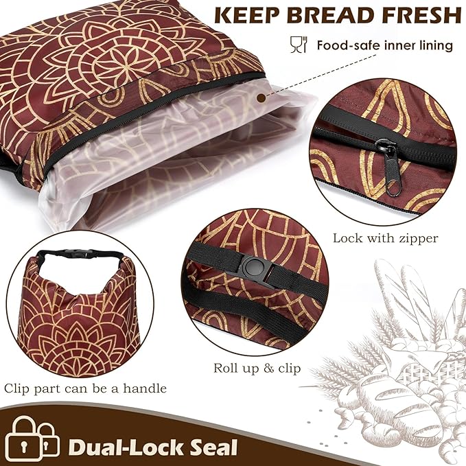 2 Pack Reusable Bread Bags for Homemade Bread, 17"×13" Sourdough Bread Storage Bags with Bowl Cover - Keep Loaf Fresh and Easy to Wash(Brown Diamond)