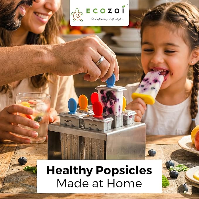 Ecozoi Stainless Steel Popsicle Molds, 6 Mini Popsicle Makers, 6 Reusable Stainless Steel Sticks, 12 Silicone Seals and 1 Rack, Eco Popsicle Molds for Kids and Adults, 2 oz Per Mold (Square)