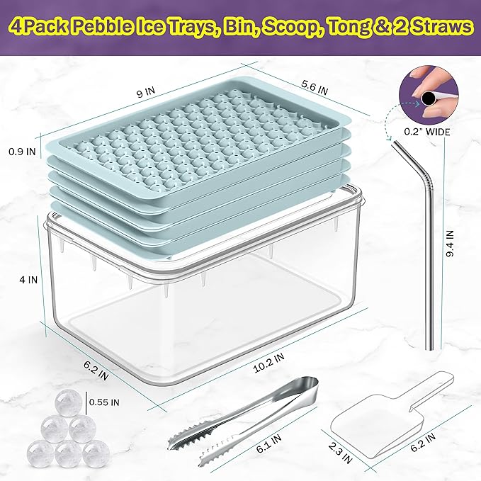 Mini Ice Cube Tray Set & 8 Cicles Ice Trays Set - 7 Trays, 2 Bins, 2 Scoops, 2 Tongs & 4 Straws