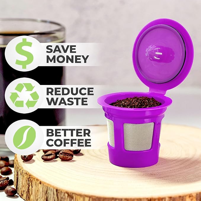 2-Item Bundle: 6-Pack Cafe Save 1-Stream Reusable K Cup Coffee Filters + EZ-Scoop 2 Tbsp Scoop with Integrated Funnel, Refillable Pod Capsule For Use with Keurig & Select Single Cup Coffee Maker
