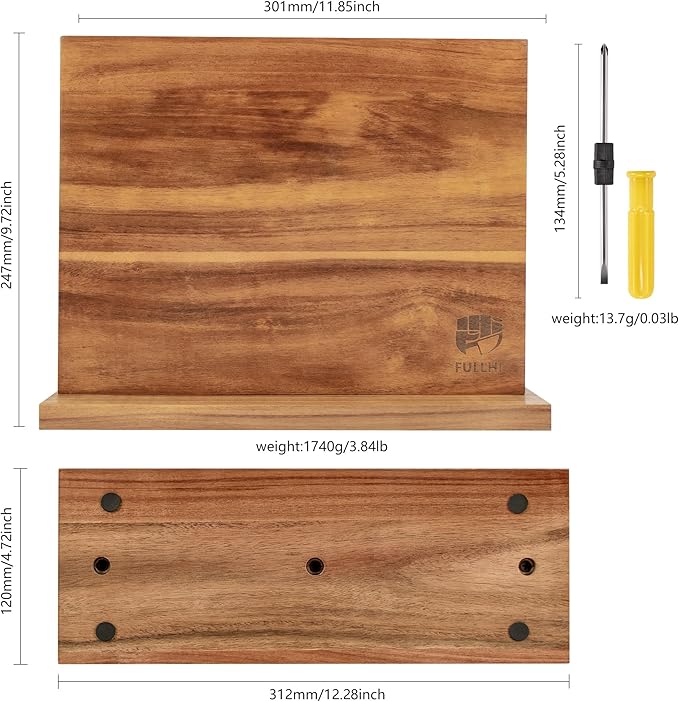 FULLHI Kitchen Magnetic Knife Block Holder, Knife Magnetic Strip with Enhanced Magnets natural wood Multifunctional Storage Holder for Kitchen Utensil, Knife Set, Scissors,Spice Ja
