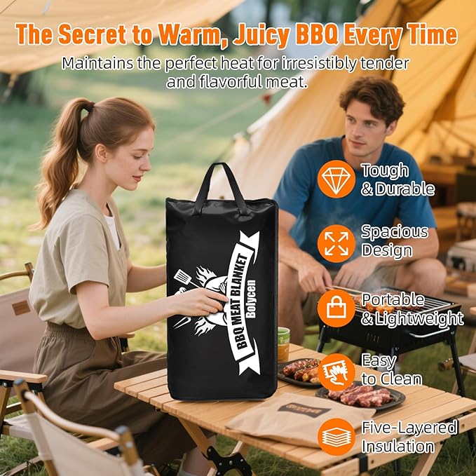 Upgraded BBQ Blanket for Resting Meat - Smoker Accessories Brisket Blanket - Insulated Meat Resting Bag with Wide Mouth for Steak/ Pork Shoulder/ Turkey - Thanksgiving Christmas Stocking Stuffers Birthday BBQ Accessories Grilling Gifts for Men Dad(21inch)