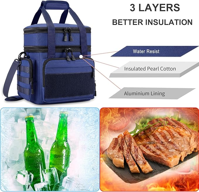Gafetrey Large Lunch Box Bag for Men - Tactical Insulated Lunch Bag Adult - Thermal Lunchbox Leakproof Waterproof Cooler Bag for Work Office Camping Travel
