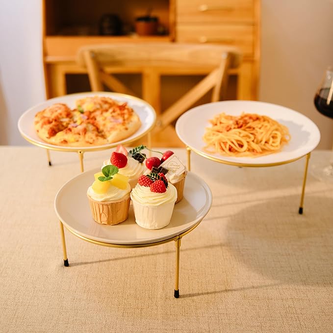 HPC DECOR Set of 6 Gold Metal Wire Pizza Pan Riser Stands-Round Pizza Tray Riser Rack Holder-Tabletop Display Racks,buffet risers for Food Platter Tray-Metal Display Stands for Home,Restaurant,Party.