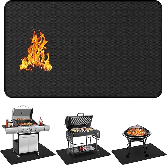 60 x 40 inch Under Grill Mats for Outdoor Grill, Double-Sided Fireproof Deck and Patio Protector Mat, Waterproof Oil-Proof BBQ Floor Pad Indoor Fire Pit Fireplace Mat