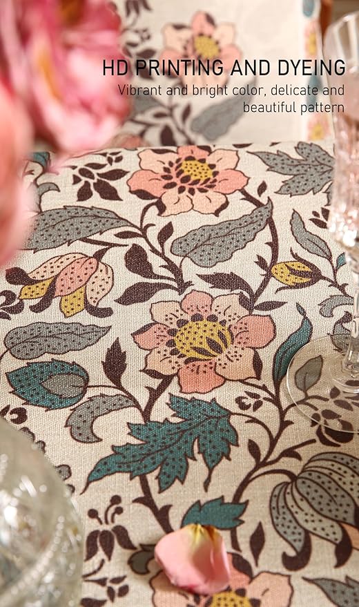 ISAENNE Designer Boho Floral Square Tablecloth,Linen Lotus Flower Pattern Colorful Indoor Table Cloth,Durable Decor Tablecloths for Dining Thanksgiving Kitchen Christmas,67"*67"-Hazel A