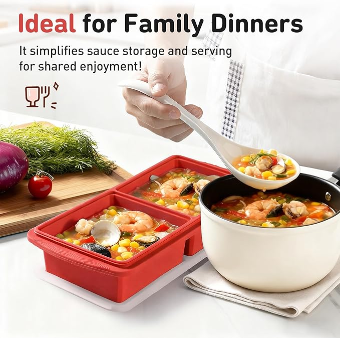Silicone Freezer Tray with Lid Soup Freezer Container Molds with Steel Reinforced Rim Ice Cube Freezer Molds for Soup, Sauce, Leftovers, Homemade Meal Prep Containers Kitchen Accessories