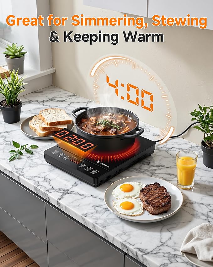 Portable Induction Cooktop 20 Temperature & Power Levels,1800W Single Burner Electric Cooktop with 6.8 inch Heating Coil,Low Noise Hot Plate with Timer