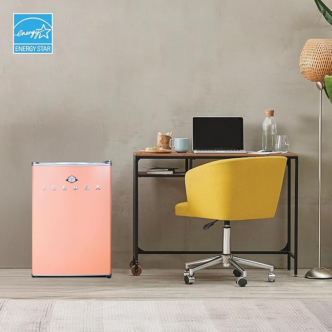 ICEBOX 2.5 Cu. Ft. Compact Refrigerator, ENERGY STAR Certified Small Refrigerator, Single Door Mini Fridge with Chiller Compartment, R600a Refrigerant, IBCR25BLS, Blush Red