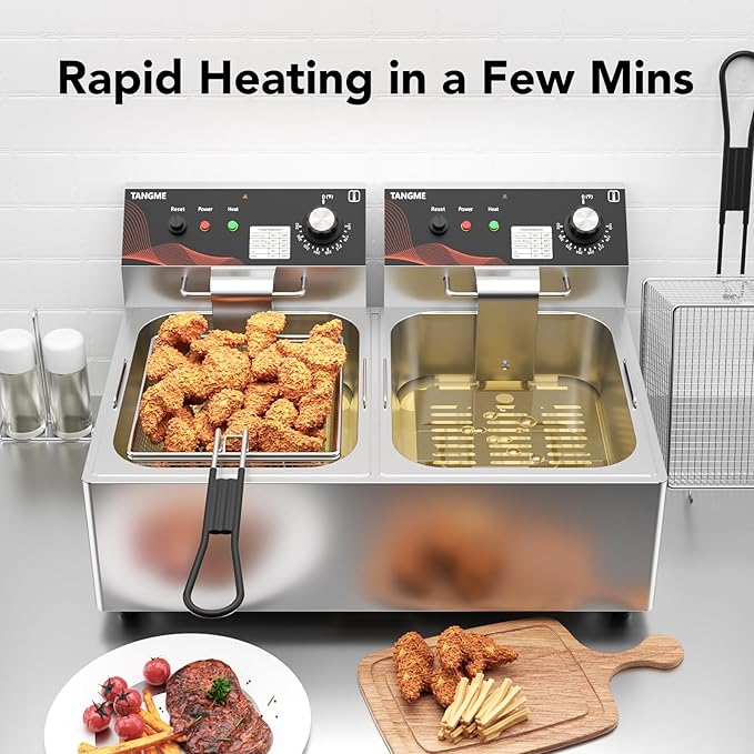Commercial Electric Deep Fryer, 20.7Qt Dual Tank Countertop Fryer with 2 Baskets, 3600W Heavy Duty Stainless Steel, UL Certified, Professional Deep Fryers for Food Truck & Restaurant, 120V
