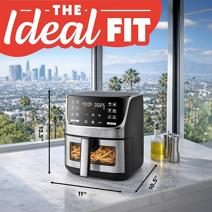 Gourmia Air Fryer - 7 Qt Large Capacity with LED Display, 12 One-Touch Presets, FryForce 360° Technology, Nonstick Dishwasher-Safe Basket & Crisper Tray, Stainless Steel
