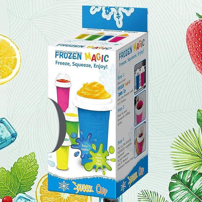 REGNBUE Slushy Maker Cup, Quick Frozen Magic Squeeze Cup for Juice Milk Yogurt Ice Cream Make, DIY Smoothie Cooling Cup with Lid & Straw for Kids Friends Family