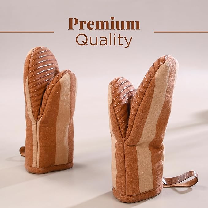 Folkulture Oven Mitts - Set of 2 (5.75"x9") | Oven Mitts with Hanging Loop for Cooking Gifts for Women, Kitchen Decor| 100% Cotton, Silicone Heat Resistant Mini Mitts for Mom