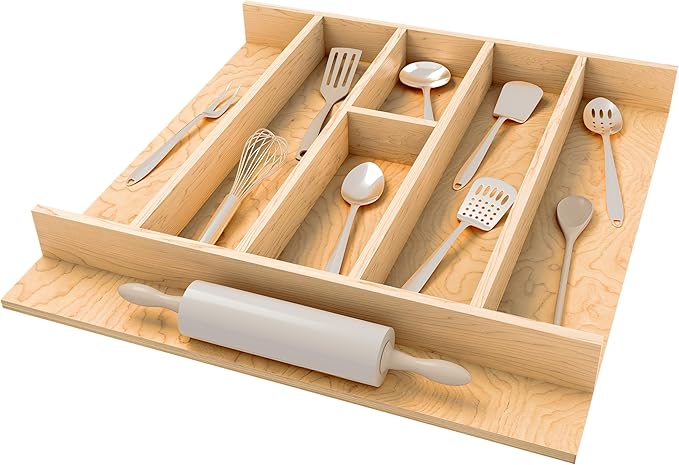 Rev-A-Shelf Natural Maple Right Size Utensil Insert Home Storage Kitchen Organizer 7 Compartment Drawer Accessory, 19-1/4" x 19-1/2", 4WUT-24SH-1