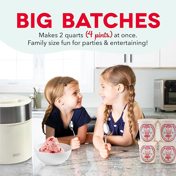 Dash Deluxe Gelato & Ice Cream Maker - HomeMade Dessert Maker with One-Touch Churning - Space-Saving Design & Easy to Clean - 2 Quarts, Cream