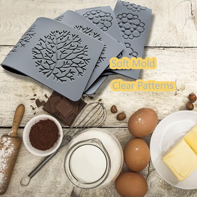 4PCS Tuile Molds Silicone,Acxydm Leaf Silicone Mold Bubble Fondant Mold,Lace Molds for Cake Decorating,3D Leaf Bubble Candy Chocolate Mold for Baking,Sugar Craft,Cupcake,Polymer Clay