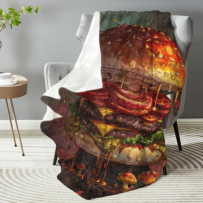 Funny Hamburger Plush Throw Blanket - Soft, Comfy, Lightweight, Warm, and Fuzzy - Ideal Gift for Men and Boys - Perfect for Couch, Bedroom, Travel, Bed - 80x60 inches