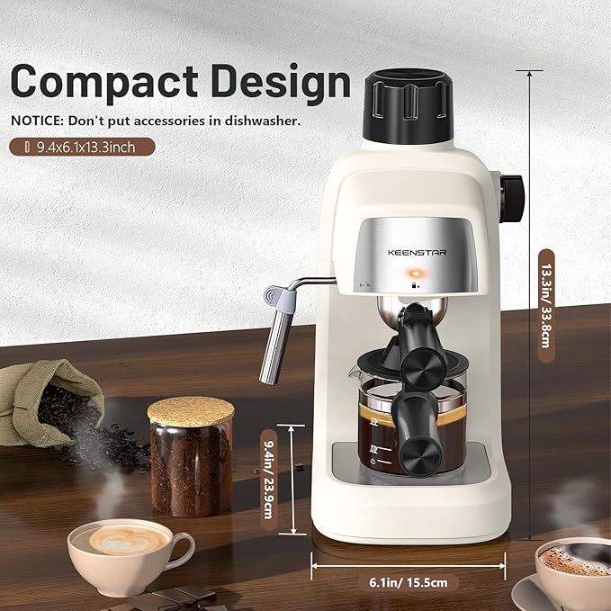 KEENSTAR 3.5Bar Espresso Machine with Milk Frother, 800W Compact Espresso and Cappuccino Machine with Preheating Function, 4 Cup Espresso Maker for Cappuccino or Latte, Gift for Coffee Lover Update