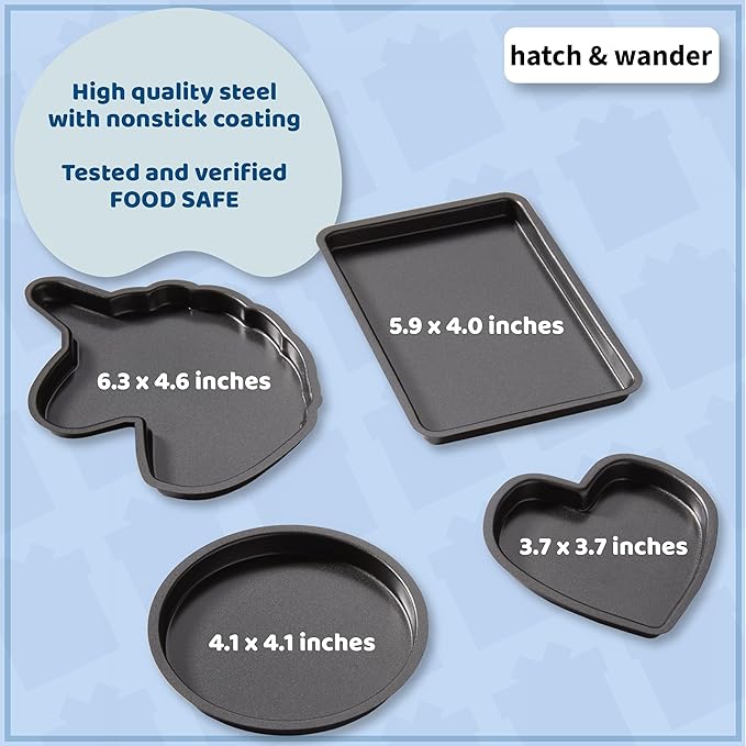 hatch & wander Kids Baking Set Bundle | 4 Pan Set | Kids Apron & Chef Hat | Oven & Mix (included mix may vary)