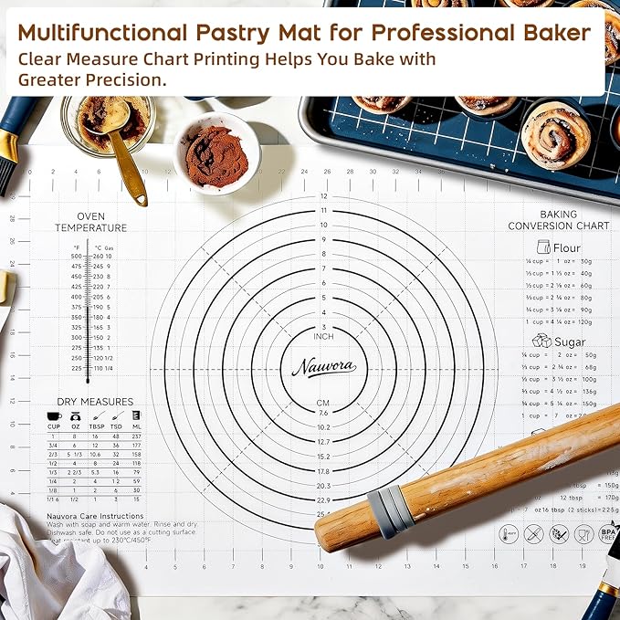 Extra Large Silicone Pastry Mat 28" - Non-Slip Liquid Silicone Baking Sheet with Measurements Anti-Spill Edge - Food Grade Dough Rolling Mat for Kneading Pie Crust, Bottom Marker, Transparent
