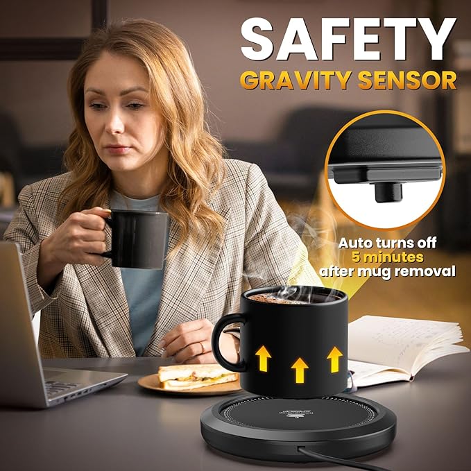 Fast Heating Mug warmer - 4 Temp Settings & 1-12H Timer, Coffee Cup Warmer Plate for Desk Auto Shut Off, LED Display Smart Candle Wax Warmer - Ideal Electric Beverage Warmer Gift for Coffee, Tea, Milk