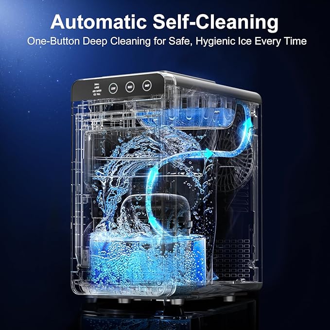 Kismile Ice Maker Countertop, 26Lbs/24H Bullet Portable Ice Maker Machine with 2 Ice Sizes, Interior Light, Self-Cleaning, 8 Cubes in 6 Mins, 0.8L Compact Ice Maker for Home, Kitchen, Stainless Steel
