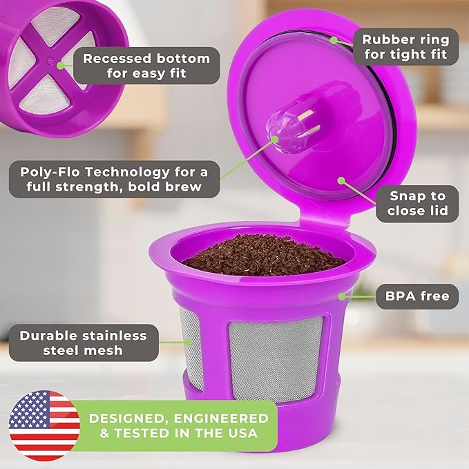 Perfect Pod 1-Stream Cafe Save Reusable K Cup Pod Coffee Filters - Refillable Coffee Pod Capsules with Built-In, Integrated Mesh Strainer for use with Keurig & Select Single Cup Coffee Makers, 4-Pack