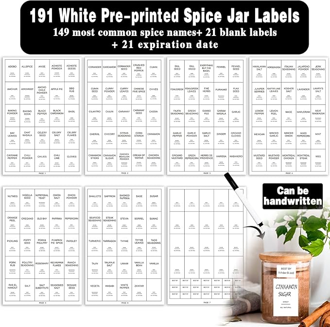 GPOVVIMX 12 Pcs Glass Spice Jars with Bamboo Airtight Lids and 191 Labels - 8.5oz Small Food Storage Containers for Kitchen, Seasoning, Coffee, Herb - Spoon and Marker Included