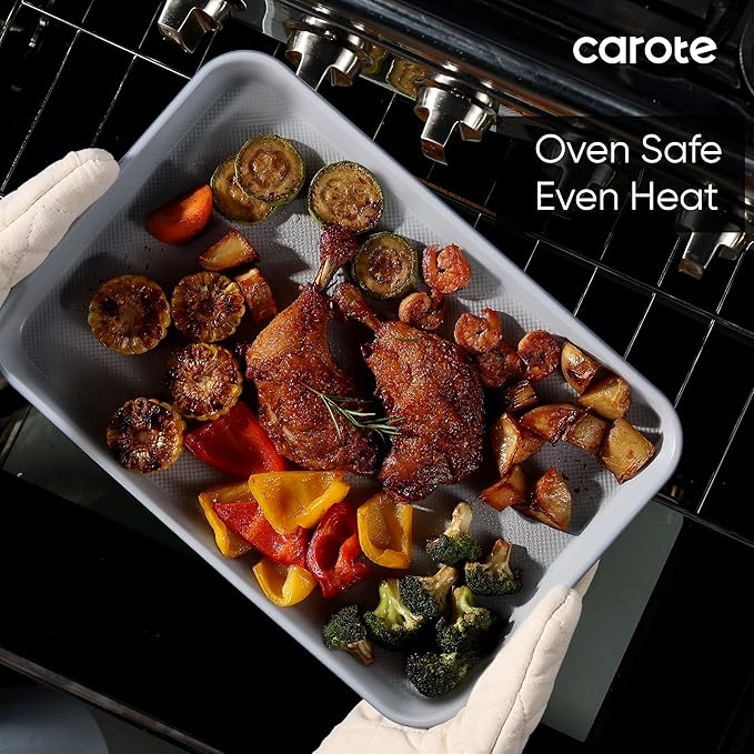 CAROTE 3-Piece Baking Pan Set - Bakeware Set, Baking Sheet Set Including 13 Inch 15 Inch 17 Inch Sheet Pan, Cookie Sheet for Baking, Royal Violet, Blue & Grey