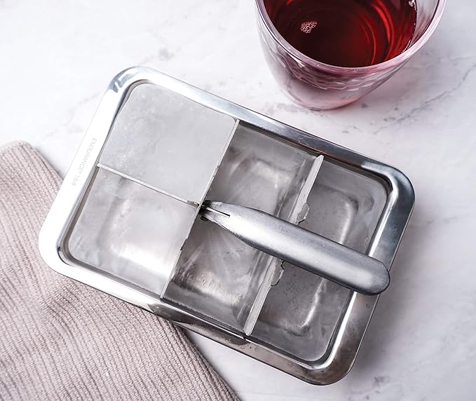 RSVP International Endurance Cocktail Collection, Retro Ice Cube Tray, Stainless Steel, Dishwasher Safe, 7.25x5x2.5"